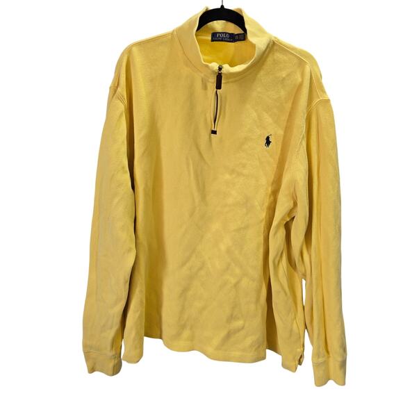 Polo Ralph Lauren Yellow Pullover 1/4 Zip Navy Pony Mens 2XL Great condition - Picture 1 of 5